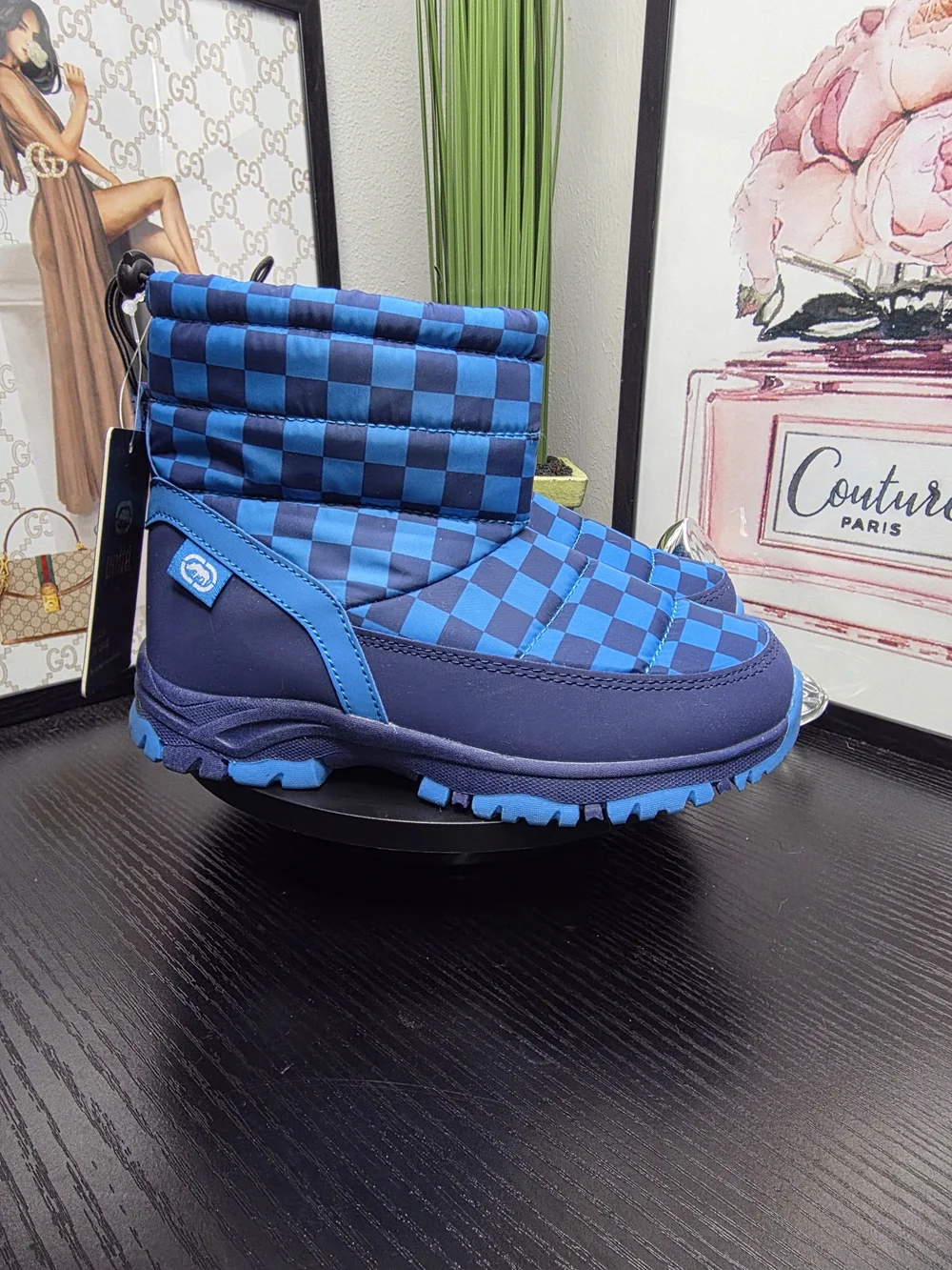 Ecko Unlimited Kids Blue Checkered Snow Boots